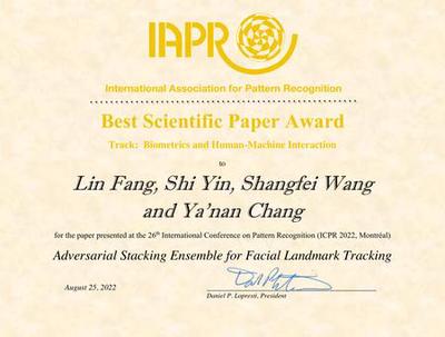 One paper is awarded the ICPR2022 Track 4 Best Scientific Paper